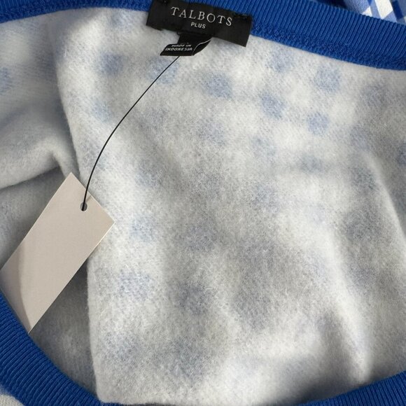 Talbots Gingham Sweatshirt 1X Blue White Long Sleeve Cotton Blend NWT TP-3034 - Picture 9 of 9